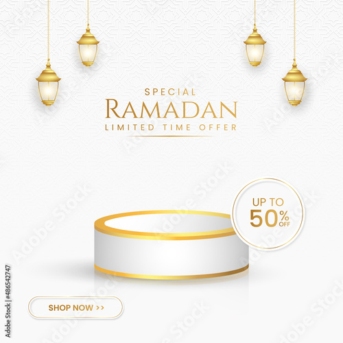 Ramadan kareem sale social media post islamic ornament and lantern Premium Vector	