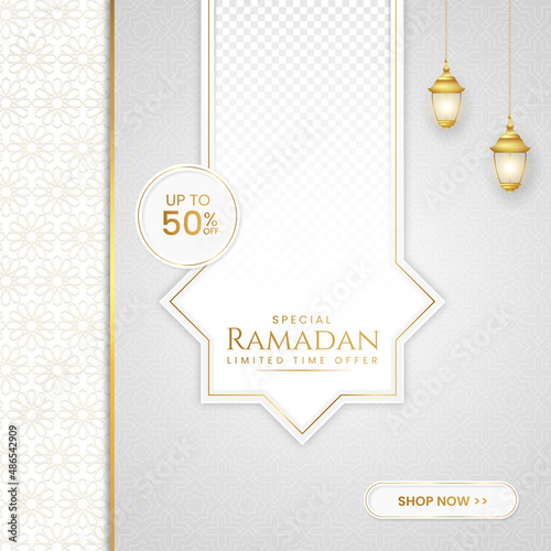 Ramadan kareem sale social media post islamic ornament and lantern Premium Vector	
