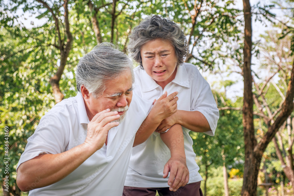 Old asian man having heart attack chest pain, Health problems medical concept. Old asian man having heart attack chest pain, Health problems medical concept.