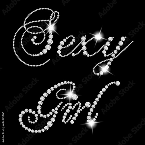 lettering with rhinestones sexy girl on a black background
