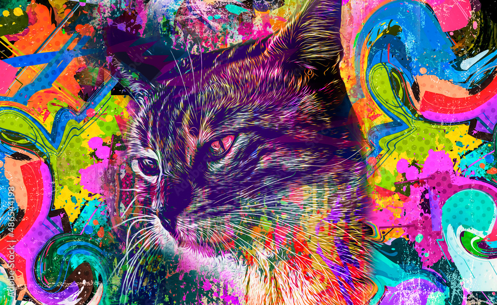 Fototapeta premium abstract colorful cat muzzle illustration, graphic design concept
