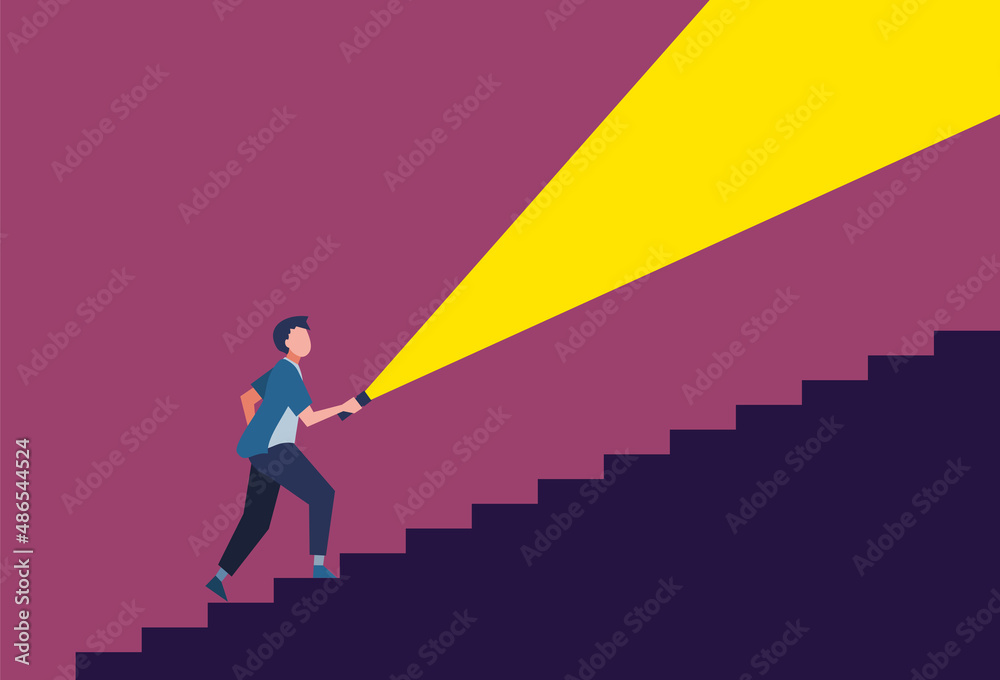 懐中電灯で照らしながら階段を上る男性 人物フラットイラスト 背景 ポスター 懐中電灯で照らしながら階段を上る男性 人物フラットイラスト 背景 ポスター