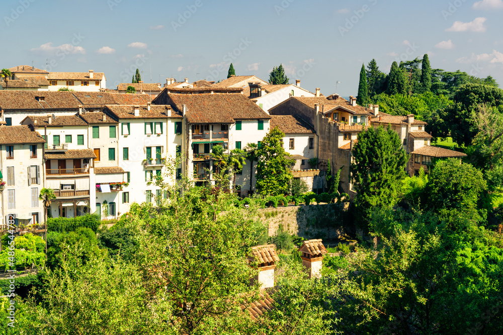 Ancient village of Asolo that climbs the hill dense with lush vegetation, Treviso, Italy