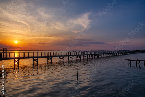 Jetty on Lake Lesina at sunset