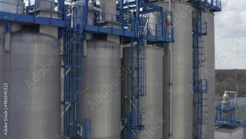 Chemical processing plant. Aerial view of Modern high-tech production. A giant chemical plant. A huge oil refinery with pipes and distillation of the complex. 