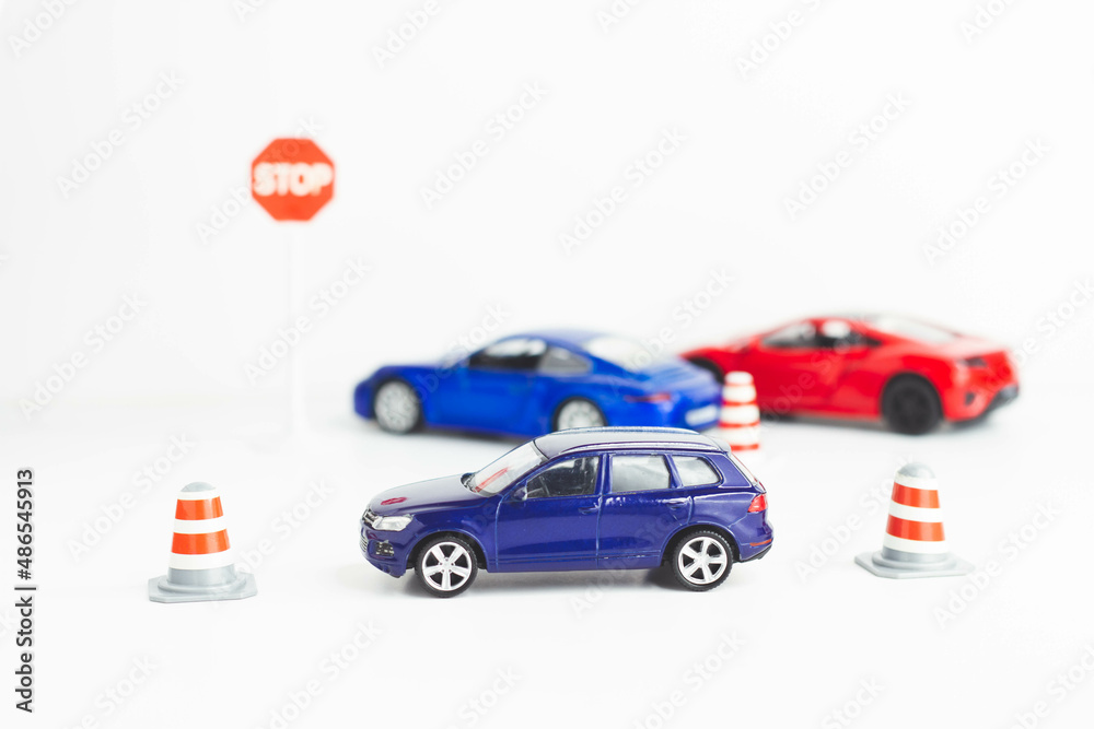Crash. Signs and cones on the road. Guardrail on the roadway. Crash. Signs and cones on the road. Guardrail on the roadway.