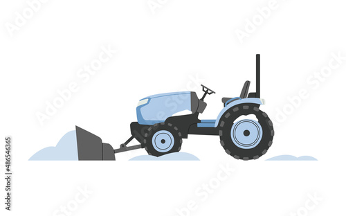 Snowblower. Snowplow. Snow removal from the streets in winter. Specialized equipment. Cleaning and transportation, street cleaning. Vector illustration isolated on white background.