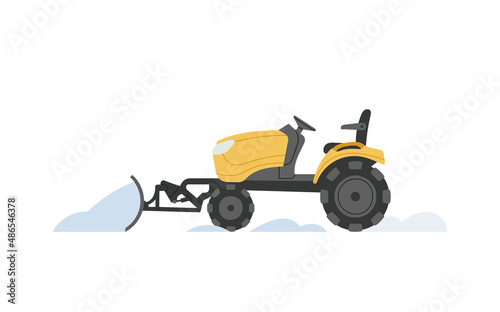 Snowblower. Snowplow. Snow removal from the streets in winter. Specialized equipment. Cleaning and transportation, street cleaning. Vector illustration isolated on white background.