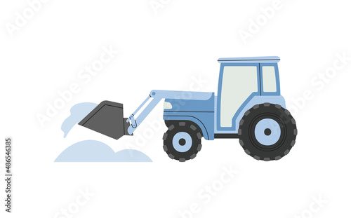 Snowblower. Excavator. Snow removal from the streets in winter. Specialized equipment. Cleaning and transportation, street cleaning. Vector illustration isolated on white background.