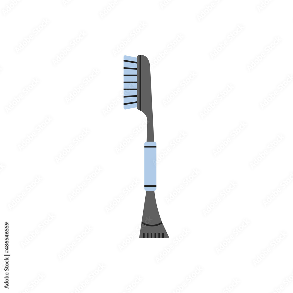 Vector illustration of snow brush and ice scraper for cars cleaning in wintertime. Snow and ice cleaning concept. Flat, hand drawn illustration isolated on white background.  - obrazy, fototapety, plakaty 