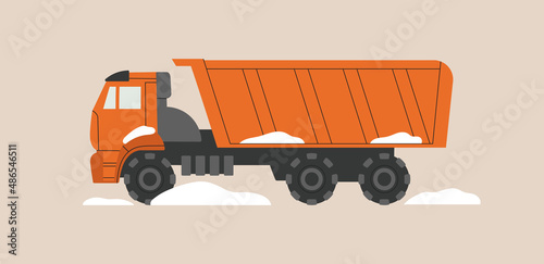 Snowblower. Truck. Snow removal from the streets in winter. Specialized equipment. Cleaning and transportation, street cleaning. Vector illustration isolated on colorful background.