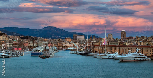 Port of Genoa, Italy, at evening time