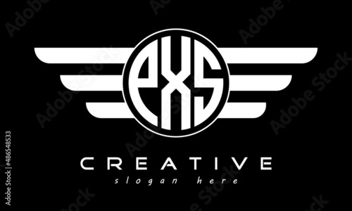 PXS three letter monogram type circle letter logo with wings vector template. photo