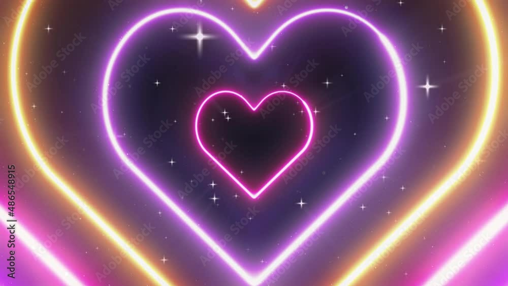 Valentine Love Heart neon lights infinite Tunnel animation loop. Glowing heart motion on a dark background ending scene. 4K Seamless Looping animated Backdrop for valentines day. Valentine Love Heart neon lights infinite Tunnel animation loop. Glowing heart motion on a dark background ending scene. 4K Seamless Looping animated Backdrop for valentines day.