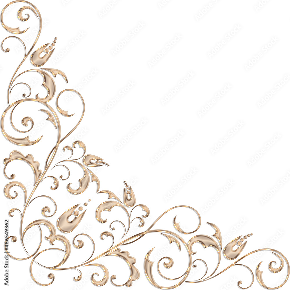 3D-image gold beige swirl corner ornament for ceiling decoration 3D-image gold beige swirl corner ornament for ceiling decoration