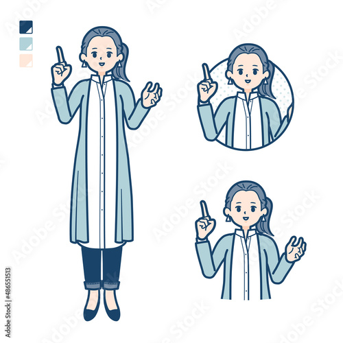 ロングシャツを着た女性が話しているイラスト