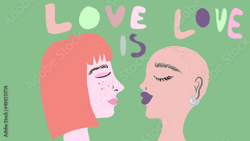 Lesbian lgbt couple bold woman