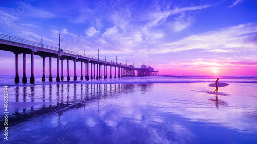 the huntington beach pier during sunset, california photo