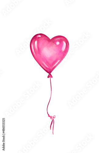 Pink heart-shaped balloon isolated on a white background. Valentine's Day. A symbol of love. Hand drawn illustration
