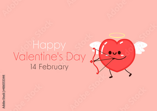 Cute Heart flying on white wings. Vector set Heart character on white background. Romantic flat style Valentine's Day illustrations to express feelings of love.