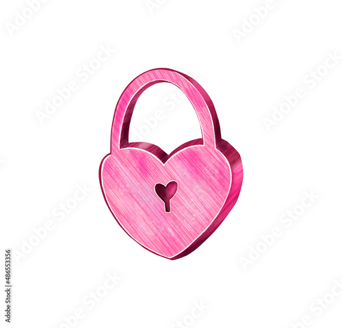 Pink castle close-up in the shape of a heart isolated on a white background. Valentine's Day. A symbol of love. Hand drawn watercolor illustration