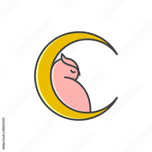 moon sleep owl logo vector icon illustration template