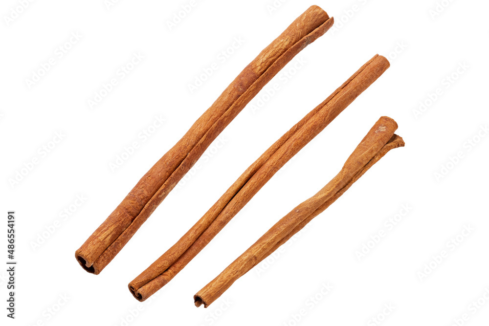 Cinnamon sticks on white background. Top view.