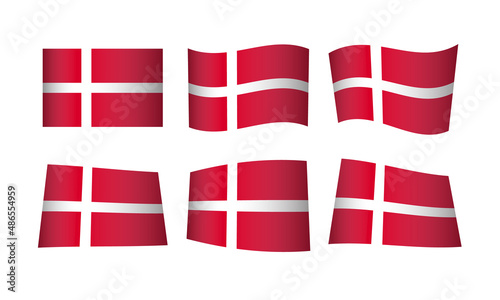 Danish Flag Denmark Flags Wavy National Symbol Vector Icon Set Wave Wind Scandinavia Nordic Stickers Badge Map North Country State Europe Wind 3D Realistic Graphic Design