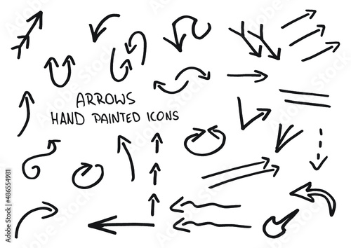 Arrows hand painted doodles, icons. Lines.