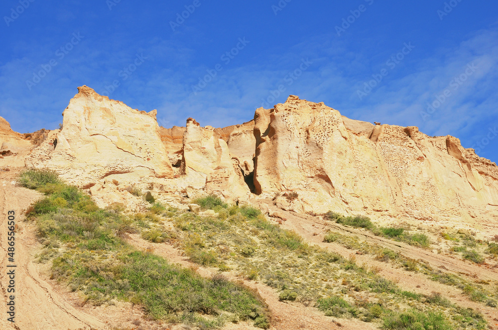 Cliffs by the beach of Pacific ocean. Puerto Santa Cruz. Cliffs by the beach of Pacific ocean. Puerto Santa Cruz.