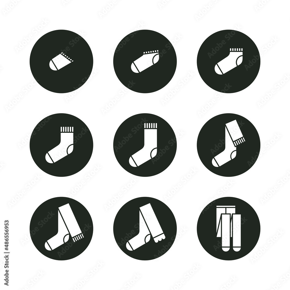 Set of icons with different types of socks, stockings and tights. Can be used in web, typographic and package design. Underwear and clothes concept. 