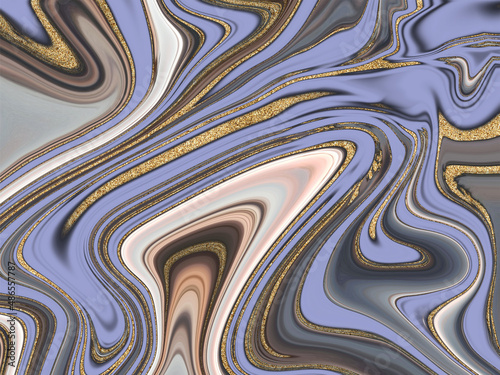 Blue agate liquid background with gold splash texture