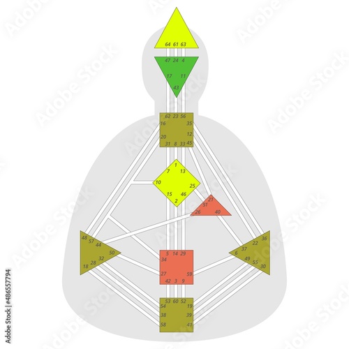 Human design chart or bodygraph ..vector illustration. Energy centers, channels and gates blank template