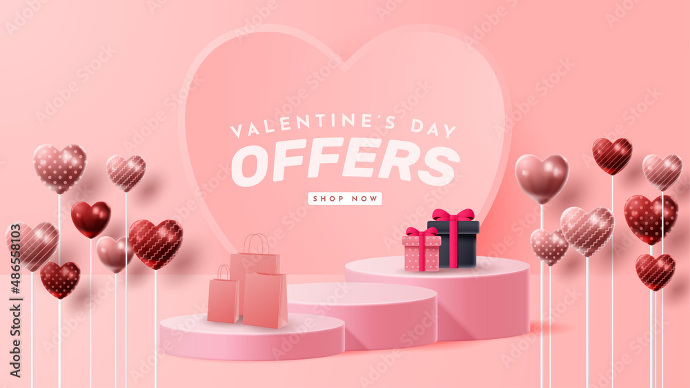 Valentine's day 3D podium product presentation for banner, advertising, and business. vector illustration