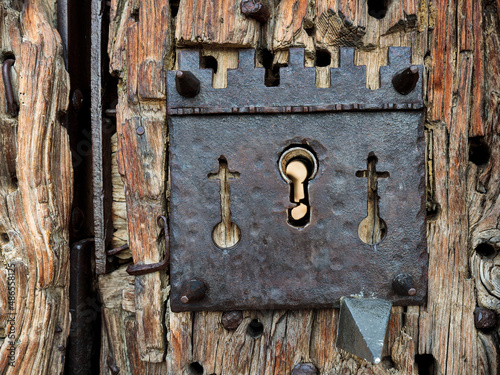 Antique door lock in the Pedraza castle. Segovia. Spain. photo