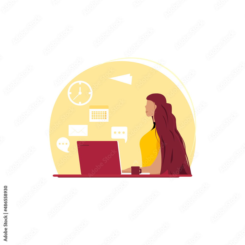 Girl programmer works at home or in the office at the computer. Remote work. Girl programmer works at home or in the office at the computer. Remote work.