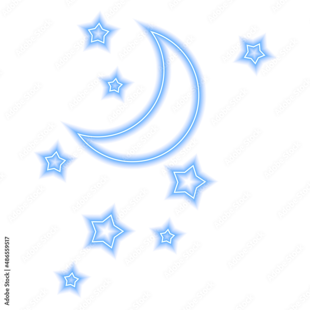 Neon blue moon and stars isolated on background. Stock Vector Adobe Stock