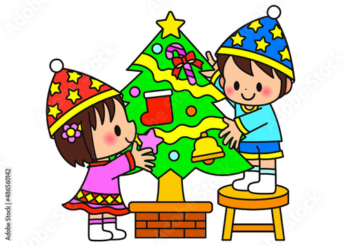 クリスマス,クリスマスツリー,１２月,飾り付け,サンタ,男の子,女の子,オーナメント,飾り,装飾,イラスト,サンタクロース,サンタさん,プレゼント,靴下,もみの木,くつした,メリークリスマス,星,子供,クリスマスイブ,クリスマスプレゼント,幼稚園,保育園,小学校,小学生,元気,かわいい,笑顔,ツリー,冬,ジングルベル,１２月２４日,12月,保育,園児,幼児,保育所,パーティー,キャラクター,人物,