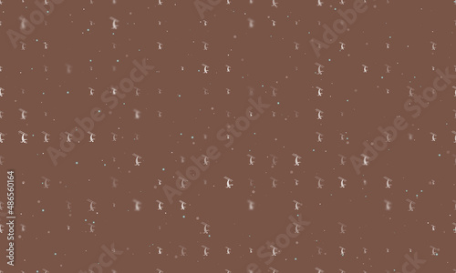 Seamless background pattern of evenly spaced white freestyle skiing symbols of different sizes and opacity. Vector illustration on brown background with stars