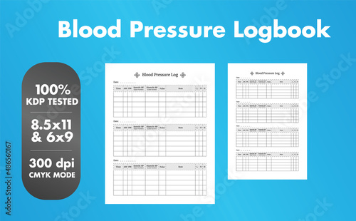 Blood Pressure Log Book template. Hot niche for KDP. Recordkeeper notebook. Neat and clean professional work. 300 dpi CMYK format, ready to use.