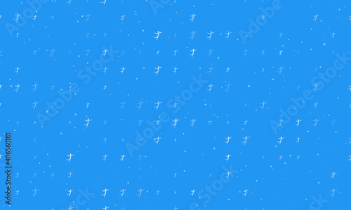 Seamless background pattern of evenly spaced white figure skating symbols of different sizes and opacity. Vector illustration on blue background with stars