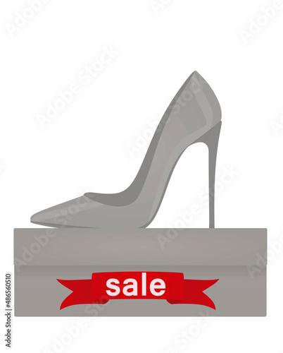 Shoe on shoe box with sale notice. vector