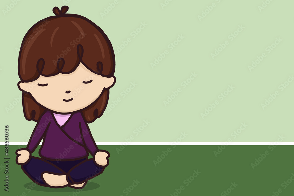 girl medetating green background girl medetating green background