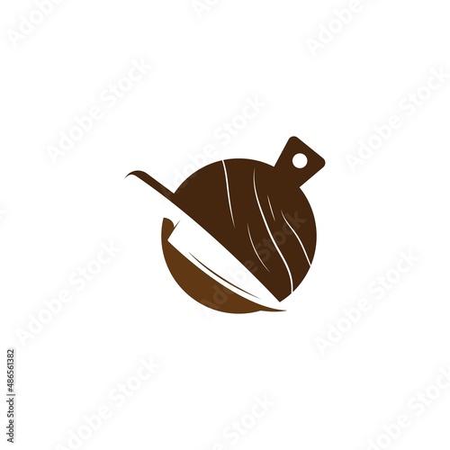 cutting board and knife icon, kitchenware vector