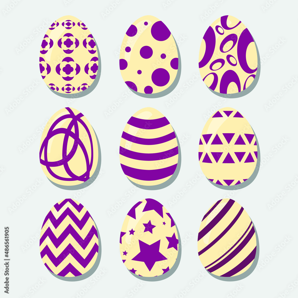 a network of Easter eggs of nine pieces of multicolored, with stripes circles and stars