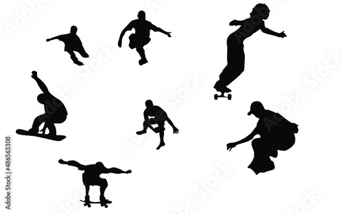 set sagome persone sport estremi snowboard skateboard trick ollie friesbie scrobatico salto cool