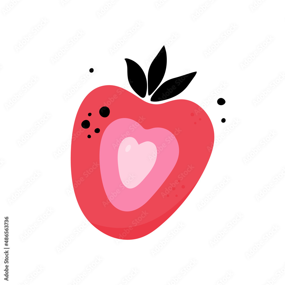 Red ripe berry and half strawberry isolated on white background Red ripe berry and half strawberry isolated on white background