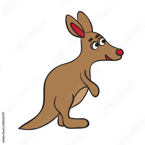 Vector cartoon style illustration of cute kangaroo. Simple hand drawn style  on white background