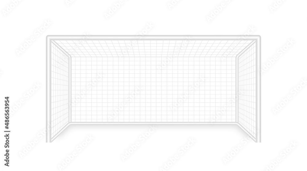 Football goal with net on white background. Soccer goal with metal