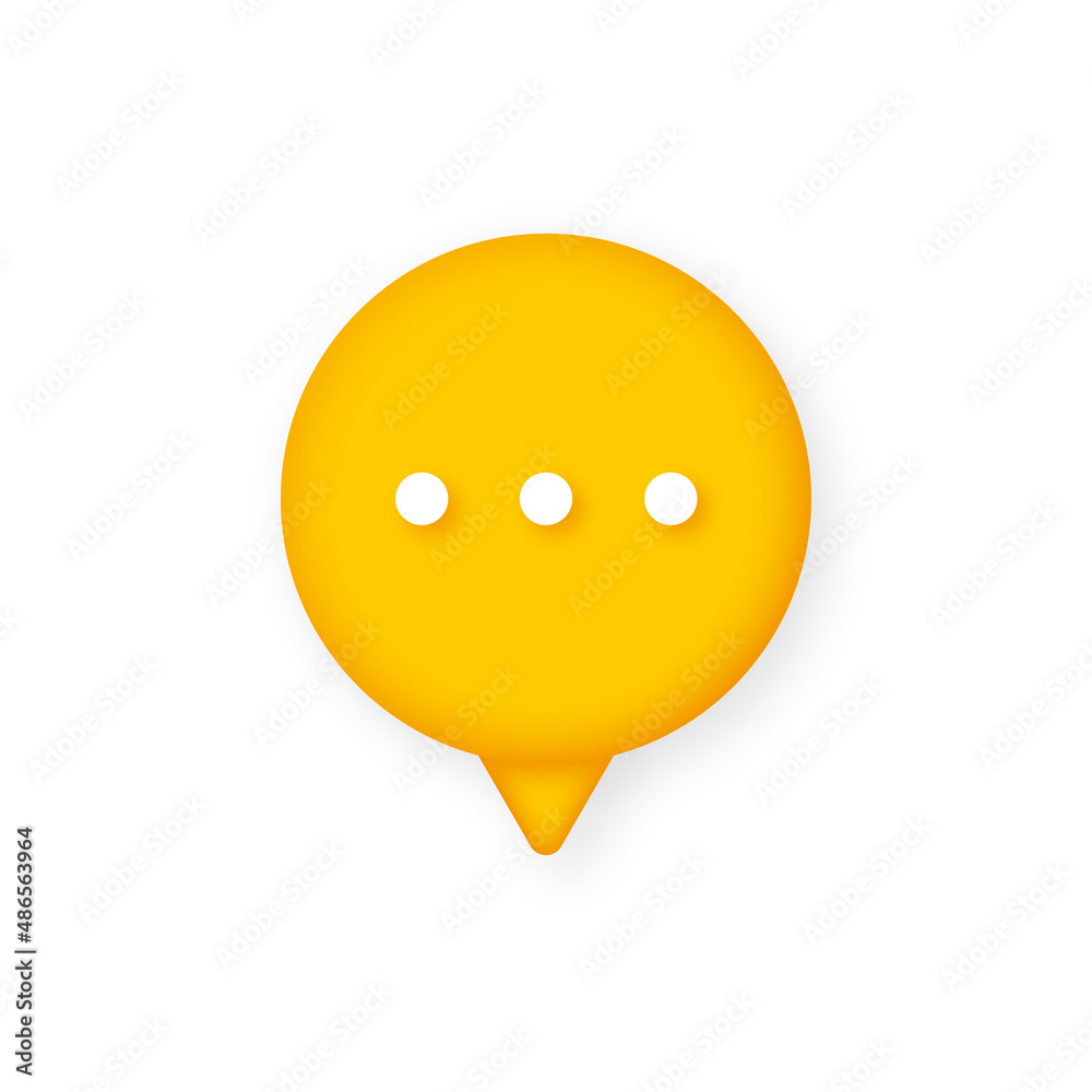 3d speech bubble icon. Yellow 3d speech bubble, dialog cloud and blank chat icon for text. Empty message icon. Vector 3d speech bubble icon. Yellow 3d speech bubble, dialog cloud and blank chat icon for text. Empty message icon. Vector